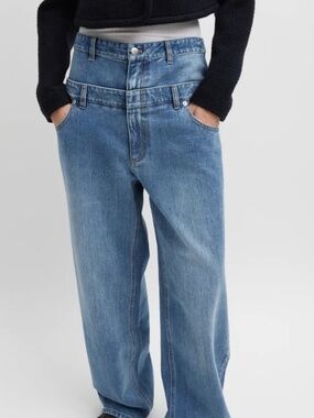 Tibi Classic Wash Denim Double Waisted Slouchy Carpenter Jean 24